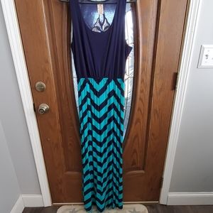 Navy Blue and Teal Green Maxi Dress